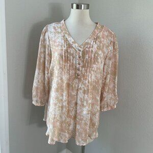 Rose & Olive Womens Plus 1X Floral Blouse V Neck 3/4 Sleeve Shirt Top